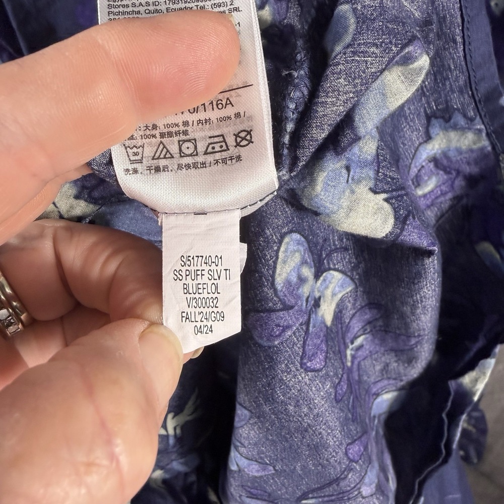 GAP Women's Navy Floral Puff Sleeve Button Up  Tiered Maxi Dress 💯 Cotton 2XL - Picture 9 of 9